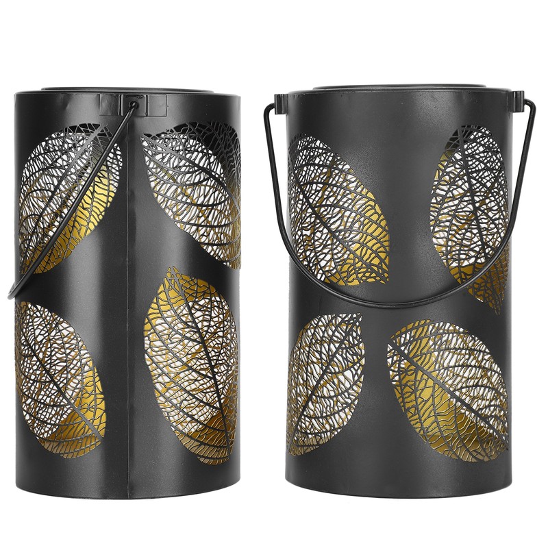 2Pcs Solar Hanging Lamp Wrought Iron Hollow LED Light for