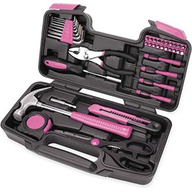 39 Piece All Purpose Basic Household Pink Tool Kit for Women - Small Tool Set with Toolbox Great for Home, Garage, Office and College Dormitory Use