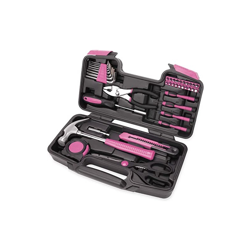 39 Piece All Purpose Basic Household Pink Tool Kit for