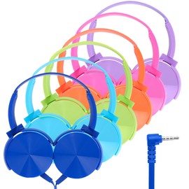 Wensdo 6 Pack Kids Headphones Bulk for School Classroom Students Wired Headsets, Durable Earphones for Children, Library Airplane Online Learning and Travel (6 Mixed Colors)