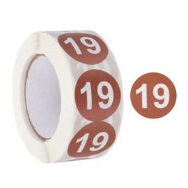 PATIKIL Number 19 Circle Stickers,1 Inch Round Color Coded Self-Adhesive Number Label 500 Labels/Roll for Home Organization Office Management, Light Brown with White Text