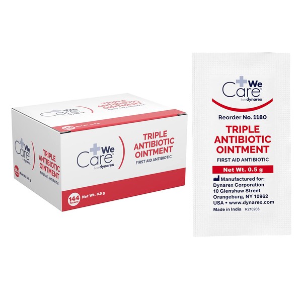 Dynarex Triple Antibiotic Ointment, Used for Minor Wounds such as Cuts, Scrapes, and Burns, Single-Use First Aid Ointment 0.5g Foil Packets, 1 Box of 144 Triple Antibiotic Packets