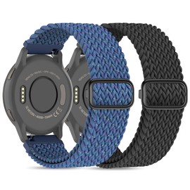 Folavii 18mm Braided Stretchy Nylon Watch Bands Compatible with Garmin Venu 2S/Venu 3S/Vivoactive 4S/Vivomove 3S/Forerunner 255S/Forerunner 265S, Solo Loop Quick Release Soft Elastic Fabric Strap for