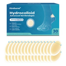 Kimihome Hydrocolloid Blister Bandages for Feet - 30ct Gel Blister Bandages - Blister Cushions for Heel, Toe - Blister Prevention for Travel - Water Resistant Bandages Pads (Heel Pack)