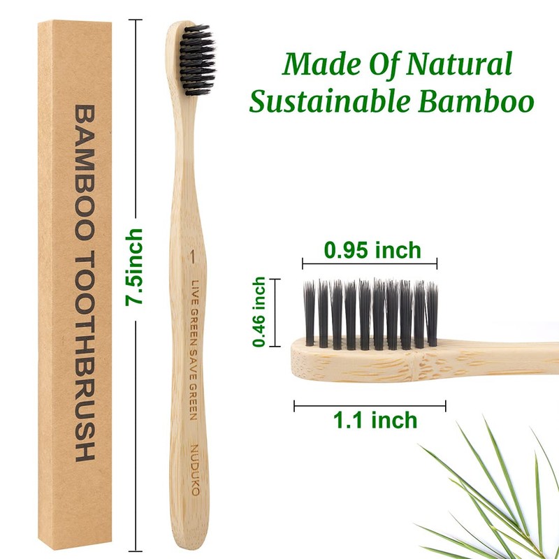 NUDUKO Toothbrush 10 Pack Bamboo Toothbrushes - Eco-Friendly Natural Wooden