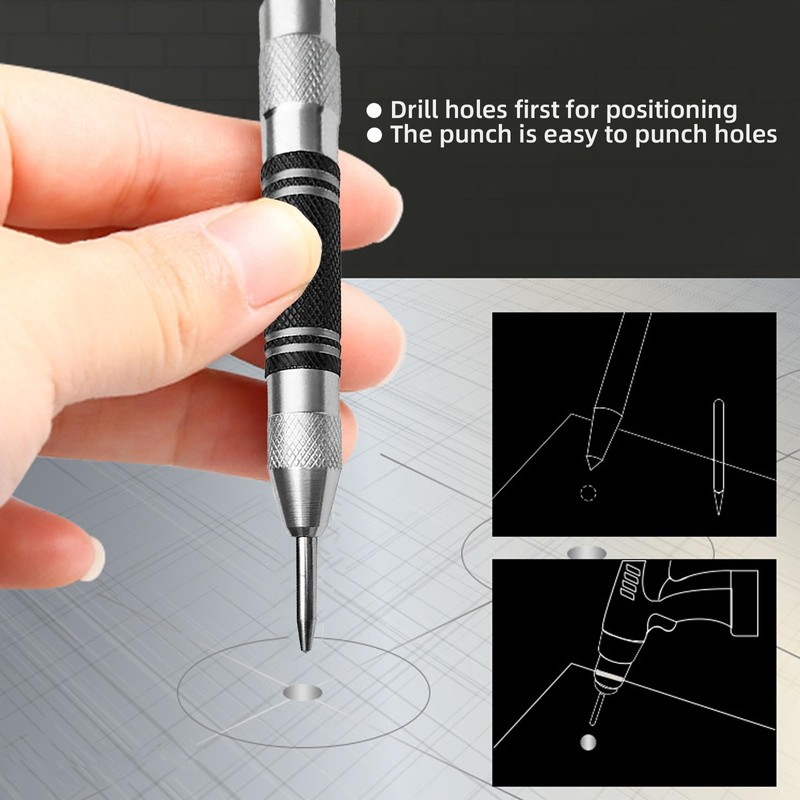 2 Pack Automatic Center Punch, Steel Adjustable One-Handed Spring Impact