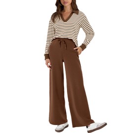 Glamaker 2 Piece Sets For Women Clothing Matching Sets Long Sleeve Sweatsuits Women 2 Piece Outfit Travel Outfits (Striped Brown S)