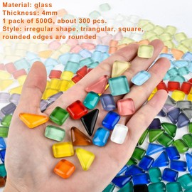 BUYGOO 500g Glass Mosaic Tiles for Crafts Assorted Colors Crystal Bulk Mosaic Glass with Different Shapes, Square, Triangle, Rectangle Stained for Garden Crafts, DIY Art Decor, Stepping Stone