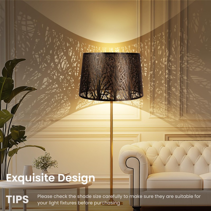 Large Metal Lampshade Forest Pattern Etching Lamp Shade 12'' Top