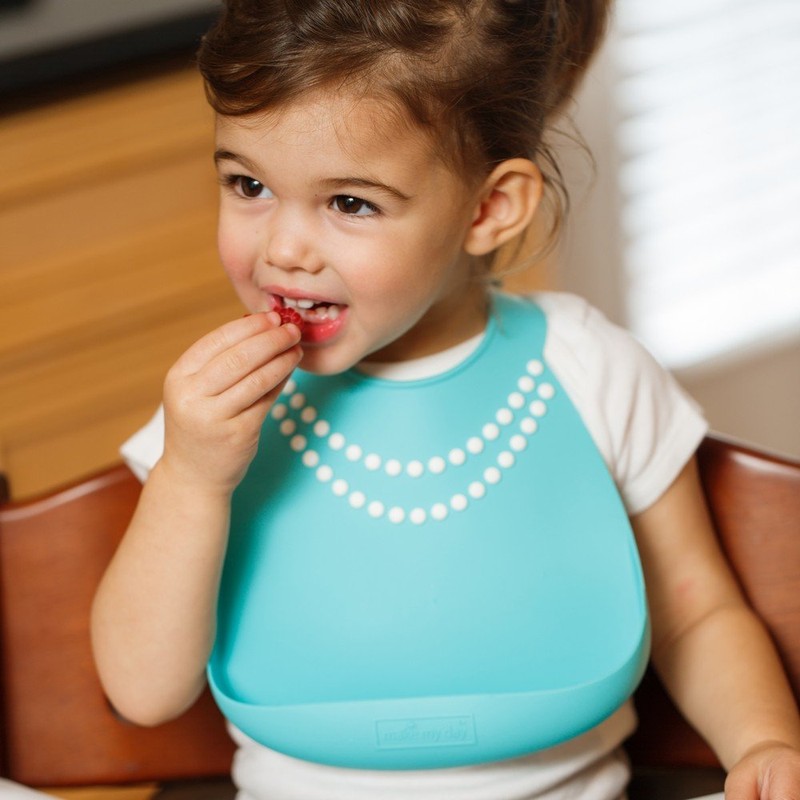 Make My Day Silicon Baby Bib with Pearls, Blue/White by