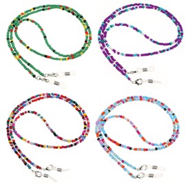 Bewudy 4 Pcs Beaded Eyeglass Chains for Women Girls, Necklace Eye Glasses Holders Around Neck, Eyeglass Strap For Women Sunglasses Accessories (4 Color A)