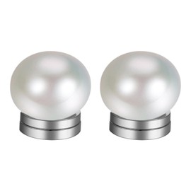 Flongo Magnetic Pearl Earrings for Women: Fake Plug Without Pierced Earrings, Magnetic Pearl Earrings, Stainless Steel Ear Clips, No Piercing, White, Round Pearl Ear Clips, 6-10 mm, Jewellery Gift,