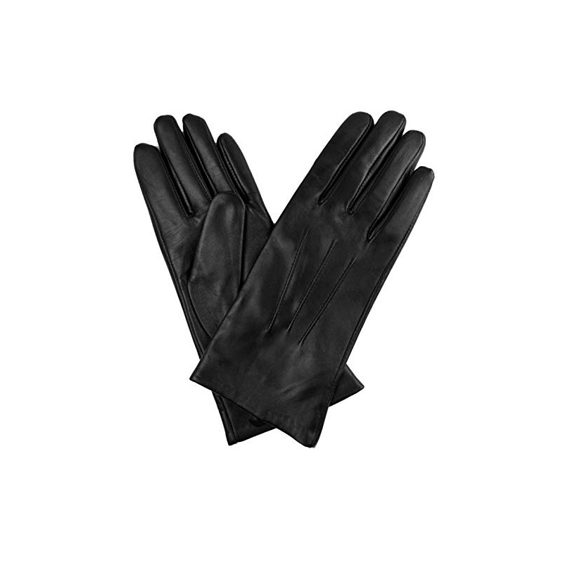Jasmine Silk Ladies Luxury Black Plain Leather Cashmere Lined Gloves