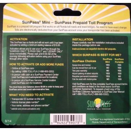 SunPass Sun Pass MINI Transponder Sticker Florida Prepaid Toll Program Toll Roads