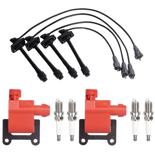 ENA Set of 2 Red Ignition Coil with 4 Platinum