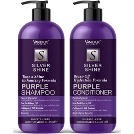 VANIDOX Sulfate Free Brass Toning Purple Shampoo and Conditioner Set for Grey and Silver Hair, Moisturizing & Color-Safe, Enhances Shine & Brightness, Made in USA (16 fl oz each)
