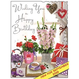 Jonny Javelin Female Wishing You A Happy Birthday Card - Flowers Window Presents