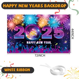 YQUQWN - Banner grande para discoteca de feliz año nuevo, 72 x 44 pulgadas, coloridos fuegos artificiales de Año Nuevo, decoración 2025, fuegos artificiales de Año Nuevo, decoración de Año Nuevo,
