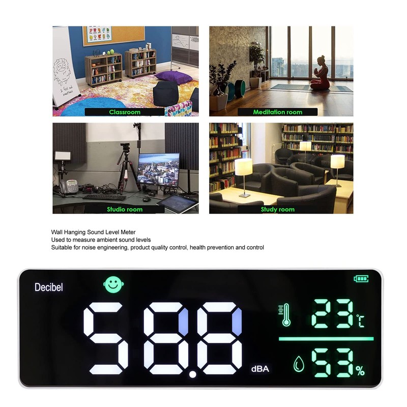 Sound Level Meter, Wall Hanging Decibel Meter Temperature Humidity Meter