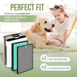 PH950 Filter Compatible with Turonic PH950 HEPA Air Pu-rifier and Extract-All AMB1 Purifier, 4 Stages of Filtration with True HEPA13 Filter, Cotton filter, Activated Carbon and Cold Catalyst filter