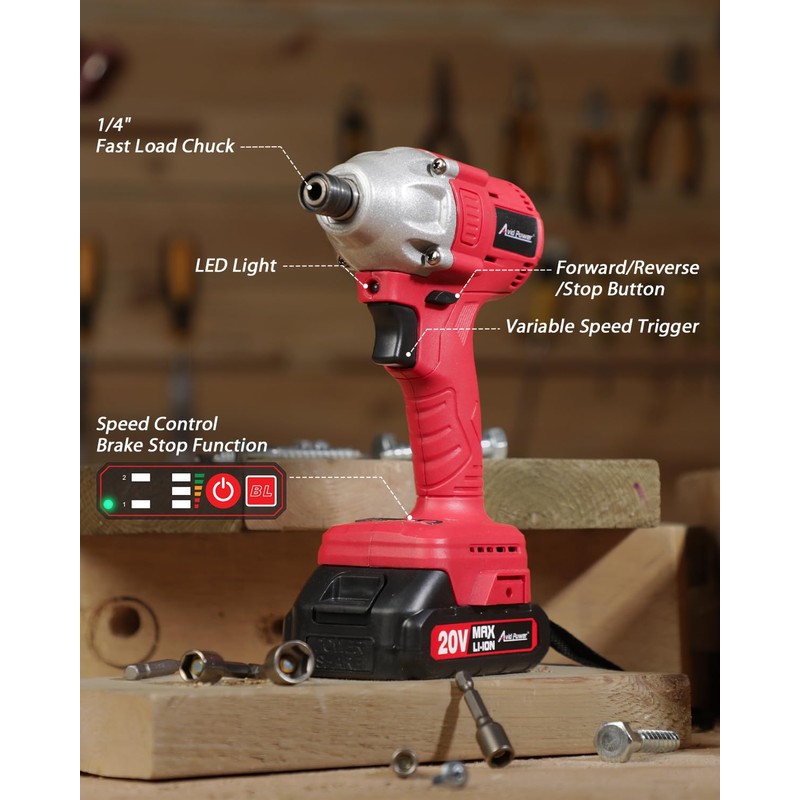 AVID POWER 20V Cordless Brushless Impact Driver Kit 1/4" 2220