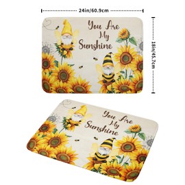 Giwawa Bee Gnomes Dish Drying Mat, Summer Sunflowers Elf Dish Drainer Mats for Kitchen Countertop, Vintage Sunshine Floral Absorbent Reversible Dish Drying Pad Decor, 18x24inches, Large