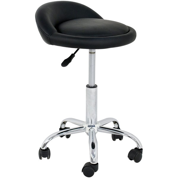 Adjustable Hydraulic Rolling Swivel Stool Chair Salon Tattoo Office Massage Medical Facial Spa Stool Chair with Wheels Backrest PU Cushion (Black)