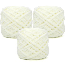 Hilo de chenilla de terciopelo grueso para ganchillo de terciopelo esponjoso, grueso, grueso y grueso de felpilla de terciopelo suave para tejer a mano, 3 x 100 g (blanco lechoso)