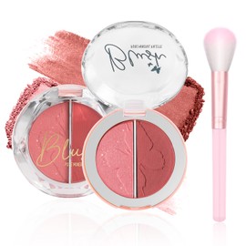 Prreal Powder Blush, 2-in-1 Color Blush with Matte and Shimmer, Radiant Blush Growing, Blendable Formula Powder Blusher Palette Eyeshadow, Fine Lightweight Face Blusher Makeup,#04