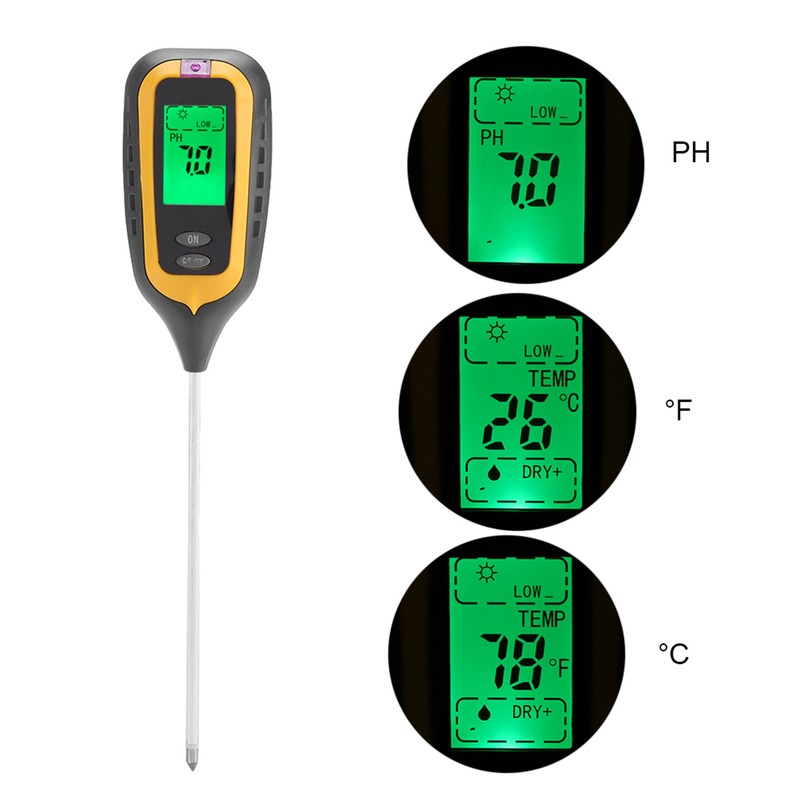 4 In 1 LCD Moisture Temperature Sunlight PH Tester Meter
