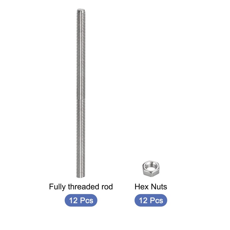sourcing map 12 Pack M6 x 250mm Fully Threaded Rod