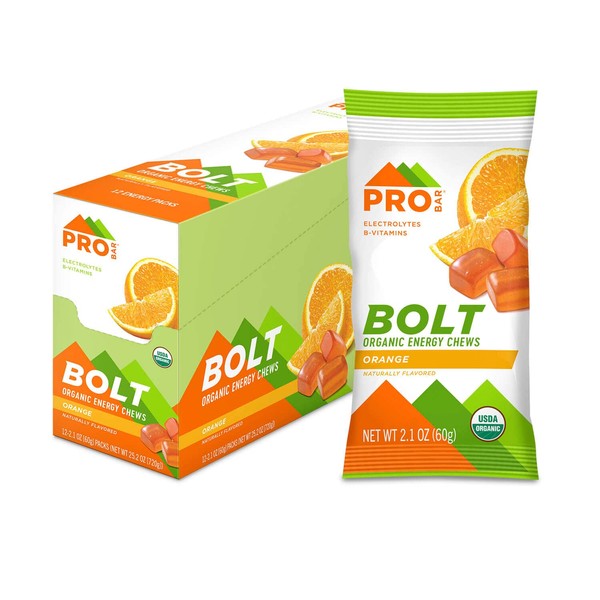 PROBAR - Bolt Organic Energy Chews, Orange, Non-GMO, Gluten-Free, USDA Certified Organic, Healthy, Natural Energy, Fast Fuel Gummies with Vitamins B & C (12 Count)