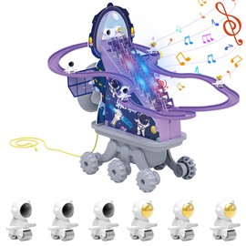 OBEST Electric Go Racer Track Slider Toys for Toddlers and Kids 3 4 5 6 Year, Climbing Stairs Toys Playful Roller Coaster Playset, Space-themed Track Slider with Music and Lights, Astronauts