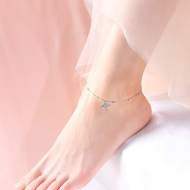 Ladytree Anklet for Women 925 Sterling Silver Animal Beaded Adjustable Foot Stingray Charm Ankle Bracelet Manta Ray Anklets Jewelry