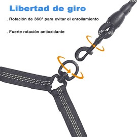 FRANCISCO Correa Doble para Perros,120cm Correa giratoria Giratoria de 360 ° sin Enredos,Ajustable Correas Perros Elástico Amortiguador,Reflejos nocturnos,Apto para Dos Perros (Gris)