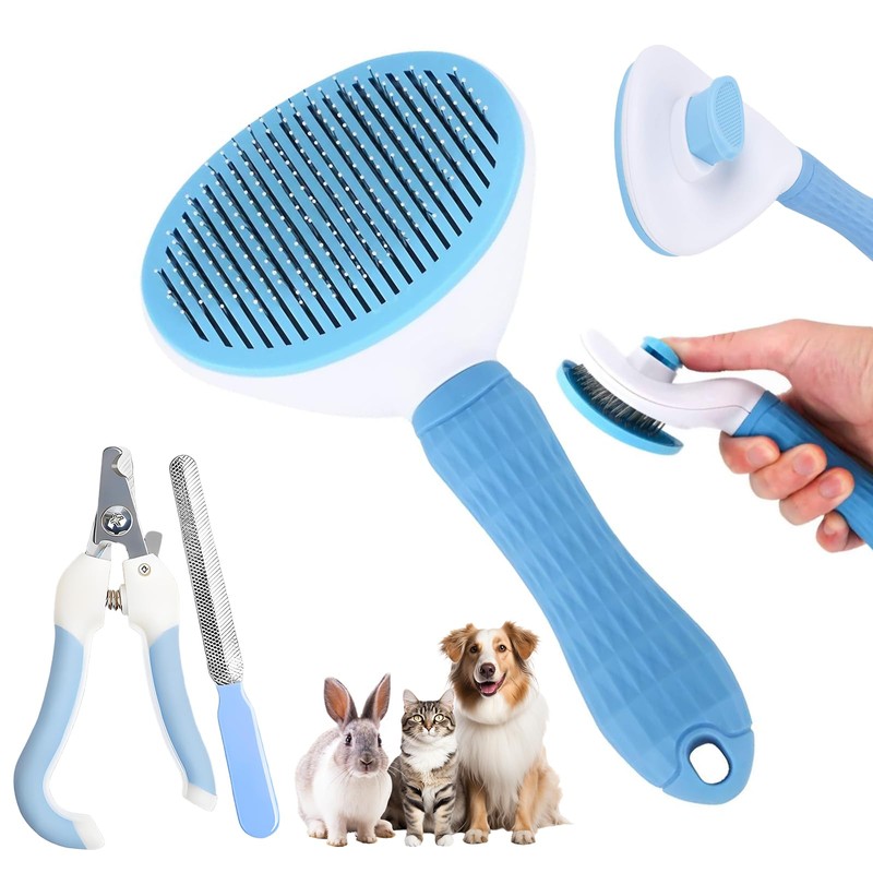 Oromaviela 8PCS Dog Rabbit Bunny Cat Grooming Kit,Self-Cleaning Brush,Nail Clipper,Grooming