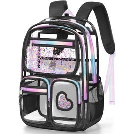 Fimibuke Clear Backpack for Girls, Heavy Duty PVC Transparent Kids Backpack for Teen Girls, School Concert Stadium Approved See Through Teen Kids Bookbag for Kindergarten Elementary Middle High School