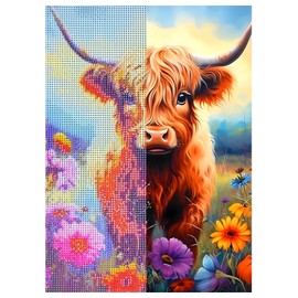 RUGBOL Diamond Art Highland Cow, DIY Diamond Art Painting Kits Diamond Painting Highland Cow Diamond Art 5D Diamond Painting Stained Glass Kits for Home Wall Decoration (30 cm x 40 cm)