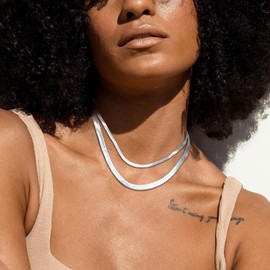 FOCALOOK Women's 2-Piece Chains Set 18 Carat Gold-Plated / Stainless Steel Two-Layer Necklace Snake Chain + Anchor Chain Necklace Trendy Fashion Jewellery Accessory for Valentine's Day Birthday,