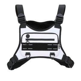 Muserise Sports Chest Bag For Men Women, Water Resistant Lightweight Front Chest Pack, Running Vest Bag With Built-In Phone Holder & Extra Storage For Workouts, Running, Cycling (White)