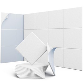 UNECHO 12 Pack 12" X 12" X 0.4" Acoustic Panels for Wall Sound Absorbing, Square Self-Adhesive Sound Panel, High Density Suitable for Multiple Scenarios(Snow White)