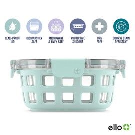 Ello Duraglass 3.4 Cup Round Meal Prep Sets 10Pc, 5 Pack Set- Glass Food Storage Container with Silicone Sleeve and Airtight BPA-Free Plastic Lids, Dishwasher, Microwave, and Freezer Safe, Melon