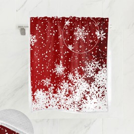Red Christmas Bells Snowflake Hand Bath Towel Winter Snow White Kitchen Bathroom Faucet Towel Xmas Xmas Snowman Fingertip Towel Set Highly Absorbent SPA Gym Guest Shower towels 16x30 Inch