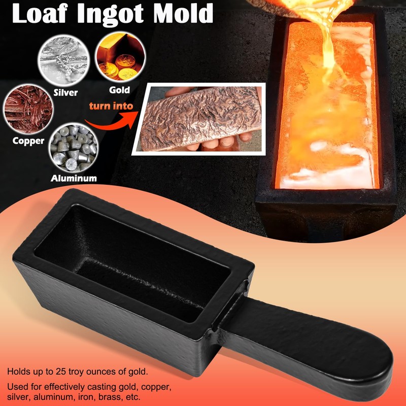 25 oz Troy Ounce Gold Bar Loaf Cast Iron Ingot