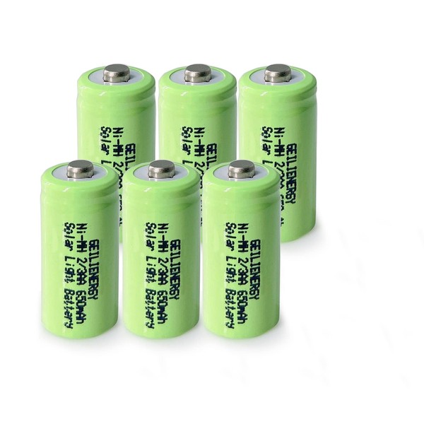 GEILIENERGY 6 PCS 2/3AA 1.2V 650mAh Ni-MH Rechargeable Batteries for High Power Static Applications Electric Mopeds, Meters, RC Devices, Electric Tools