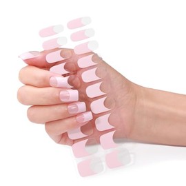 NKA Semi-Cured Gel Nail Strips Kit, 20 Strips in 10 Sizes – Quick & Easy Application – Cures in 60 Seconds – Includes Mini File, Cuticle Stick & Prep Pads – Long-Lasting, PINK FRENCH