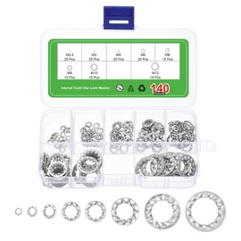 uxcell 140Pcs Internal Tooth Washers Assortment Kit, 304 Stainless Steel Tooth Locking Ring Washers Quick Speed Star Nut Locking Fastener Fastener, Silver