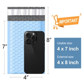 Famagic Bubble Mailers 4x8 Inch 100pcs Light Blue Shipping Bags, Chic Packaging Bags For Small Business, Colored Padded Mailing Envelopes, Opaque Matte Self Seal Bubble Poly Mailers Bulk #000