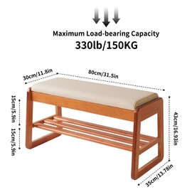 Aibiju Wood Shoe Bench with Flip-Top Storage,2-Tier Entryway Shoe Bench,31.5in Shoe Rack with Cushion for Living Room,Cherry Wood Color YD-WD061C