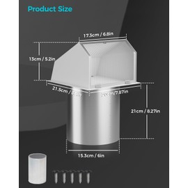 6 Inch Hooded Wall Vent Cover with Screen & Damper Exhaust Vent Cover Cap for Outdoor Kitchen Dryer Vent Cover Wall Mount Extractor for House Air Exhaust